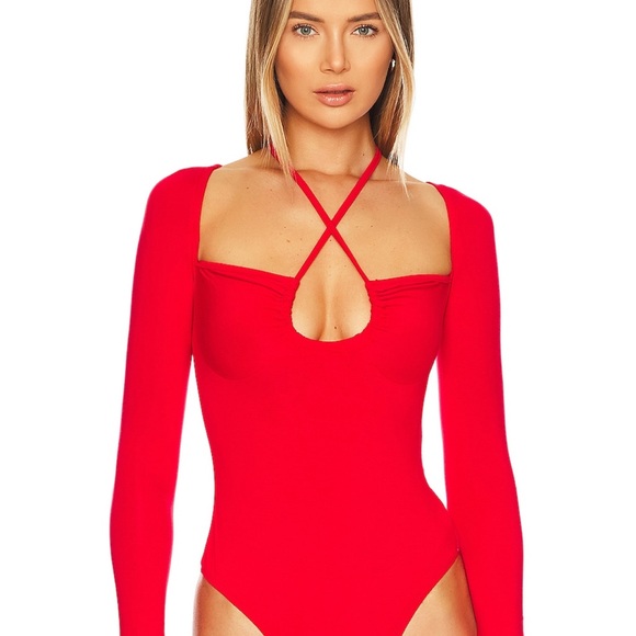 superdown Tops - Red Long Sleeve Bodysuit